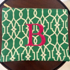 Green and Pink Patterned Embroidered B Pouch